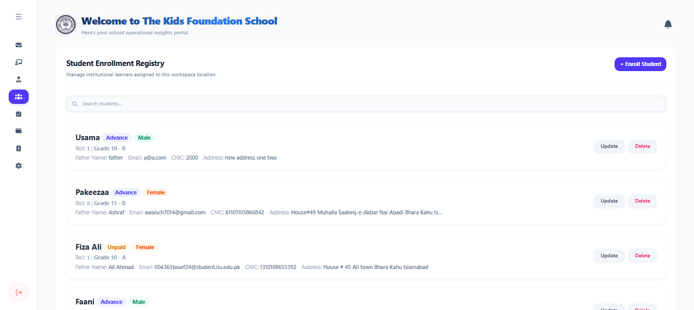 Schoolix student management dashboard